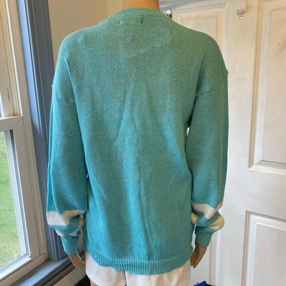 VTG Gotham Ramie Blend Women’s M Knit Sweater Aqua Blue White Pullover New Cozy - Picture 7 of 9